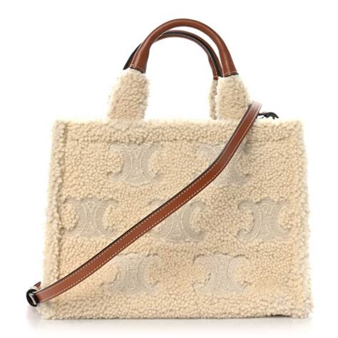 CELINE Shearling Calfskin Triomphe Small Cabas .